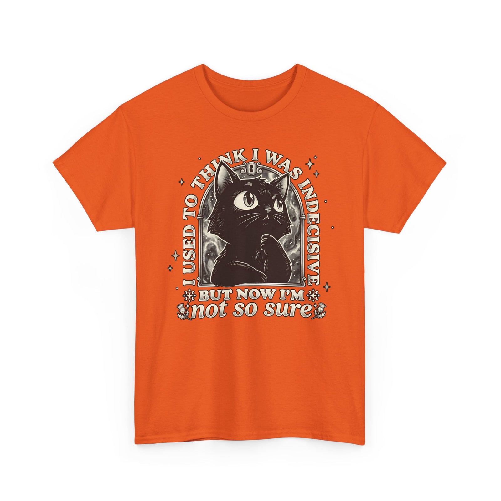 Funny Black Cat T-Shirt — "Used to Think I Was Indecisive. Now I'm Not Too Sure"