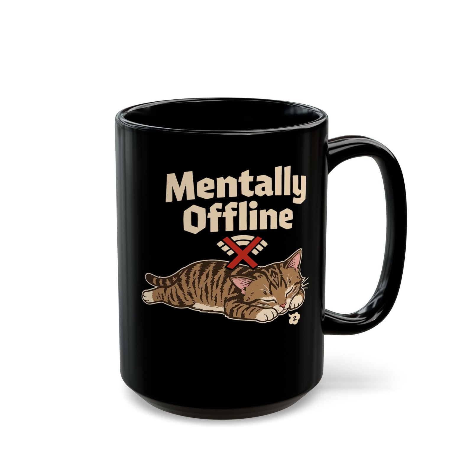 Lazy Cat 'Mentally Offline' Black Mug