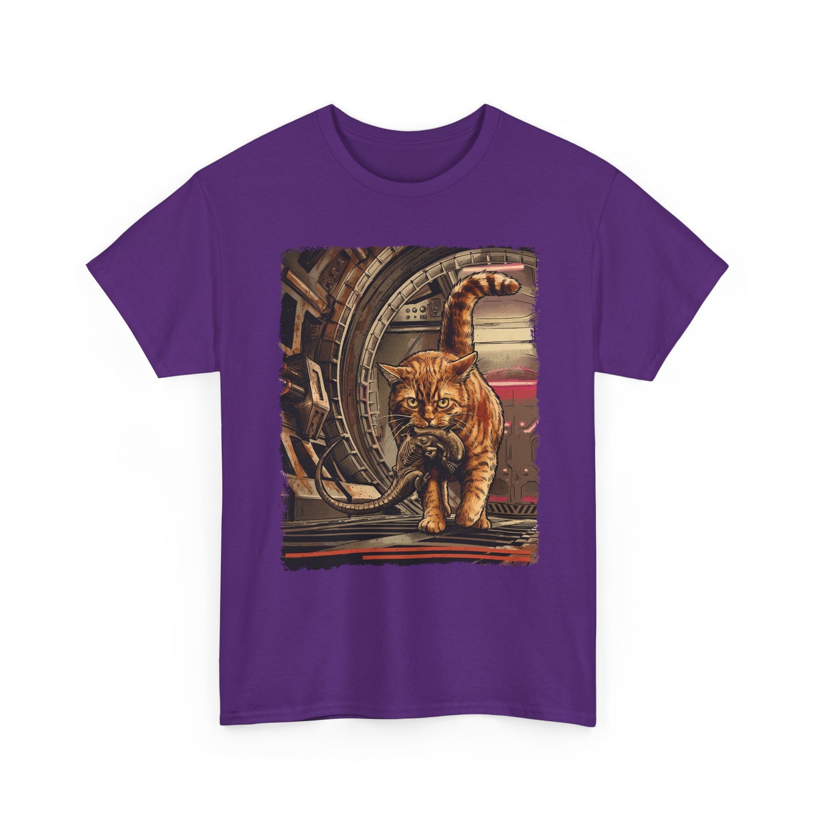Sci-Fi Pest Control Cat T-Shirt — Alien Hunter Orange Tabby Graphic