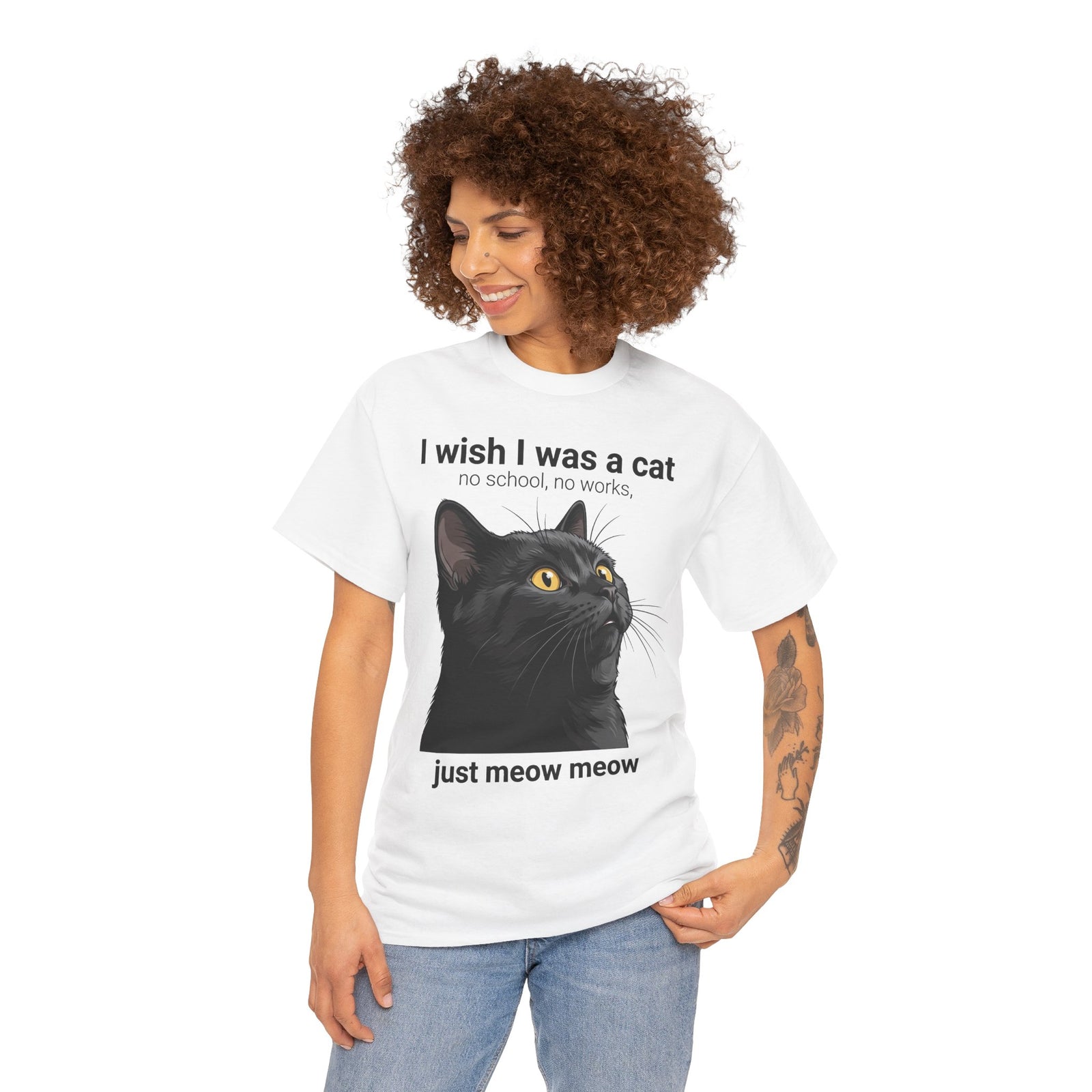 Cat Lover T‑Shirt — "I Wish I Was a Cat, Just Meow Meow" Graphic Tee