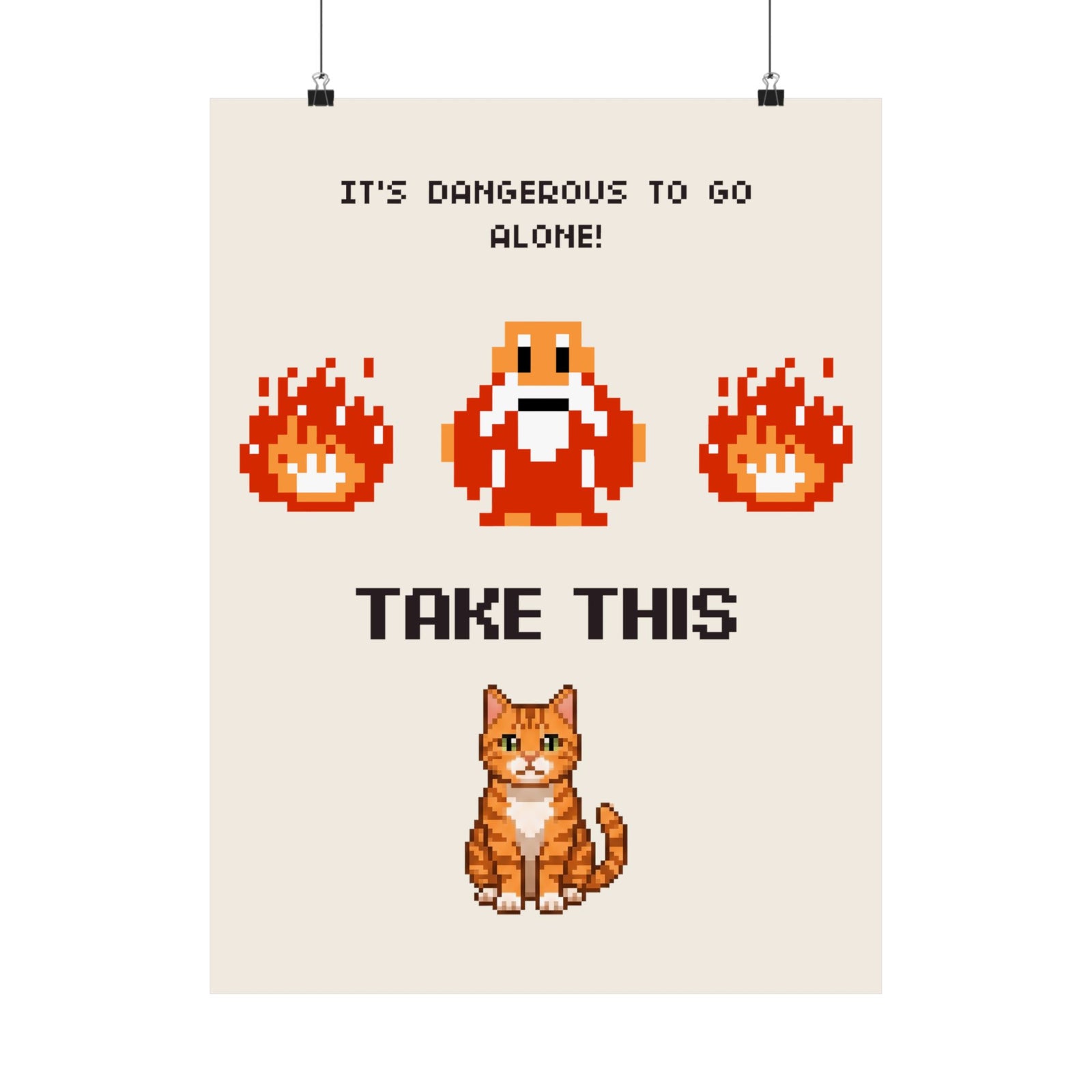 Retro Gamer Cat Poster, It's Dangerous to Go Alone Take This Cat Poster