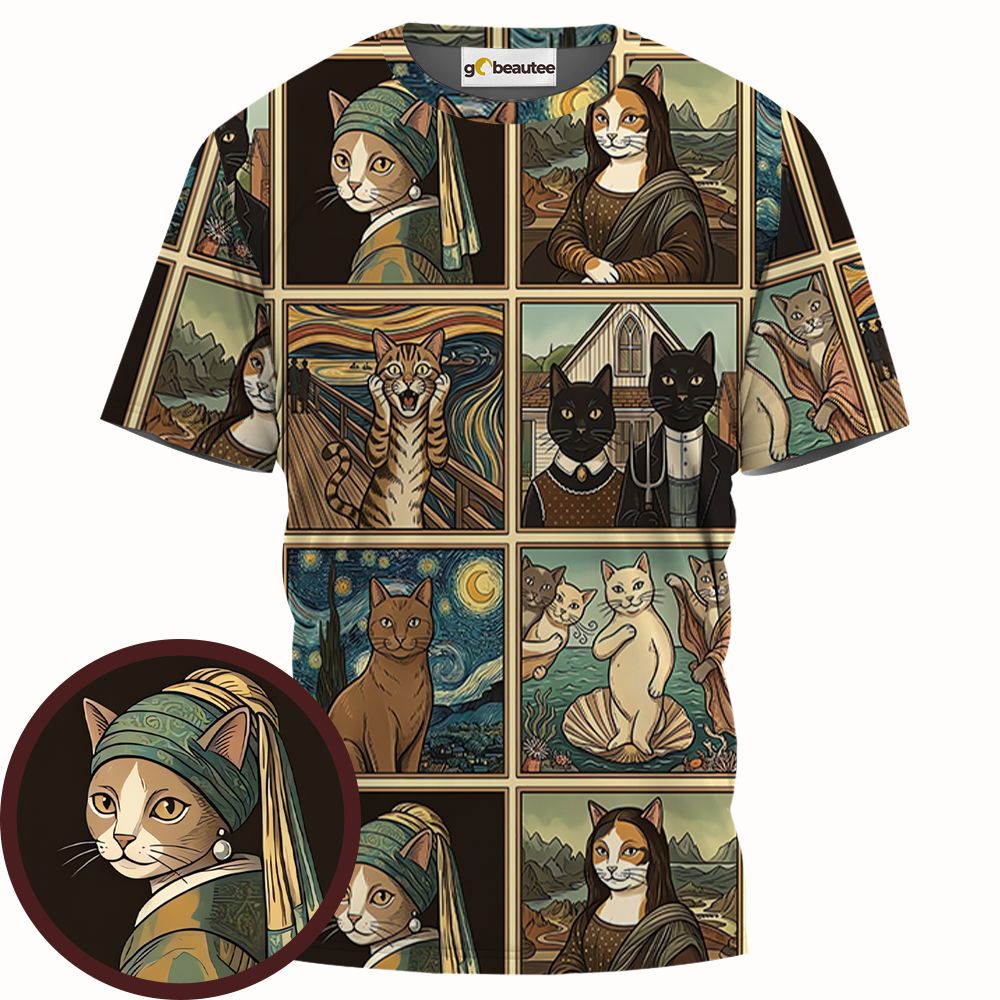 Cats in Arts Full Print Unisex T-Shirt - - 1