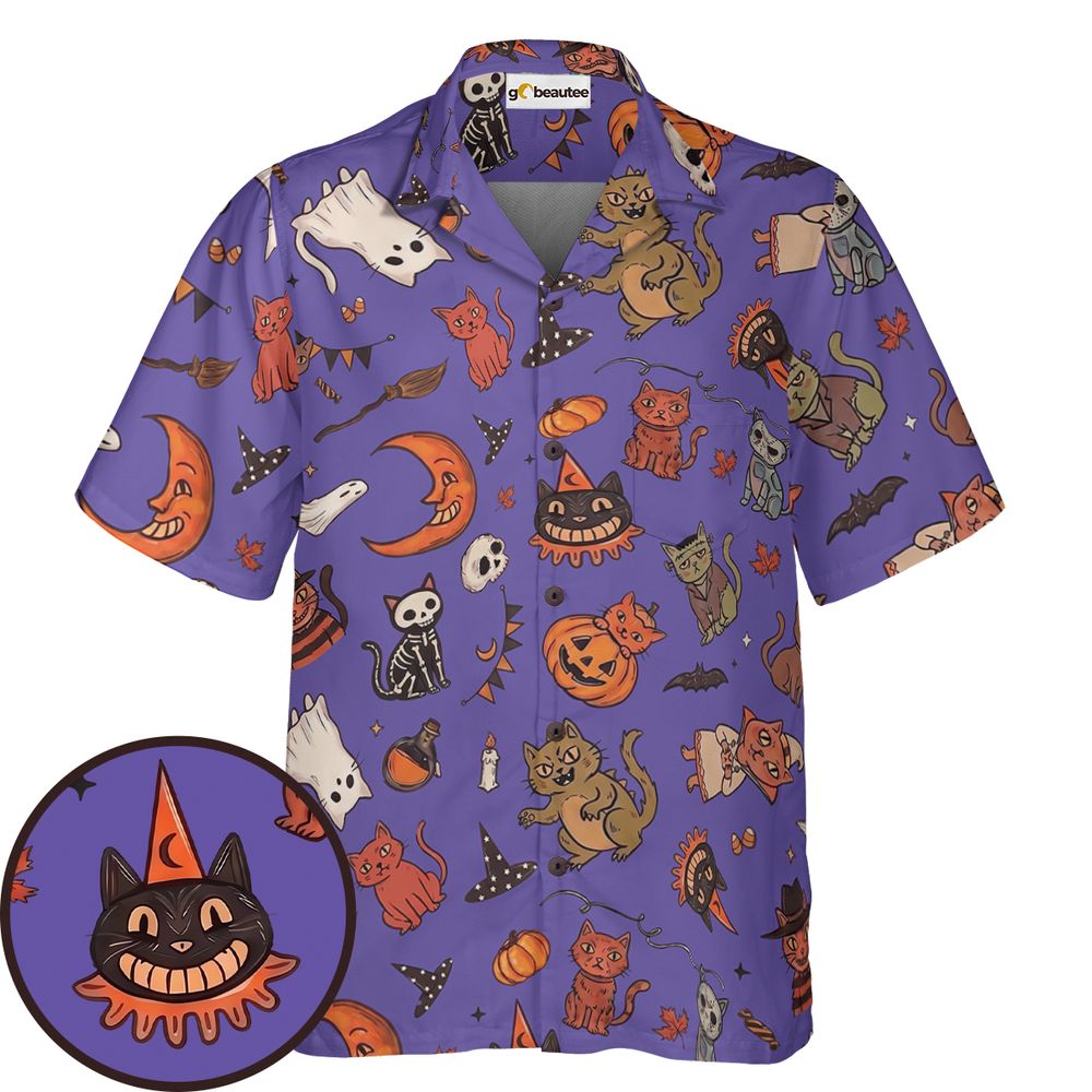 Retro Halloween Cats Purple - - 1