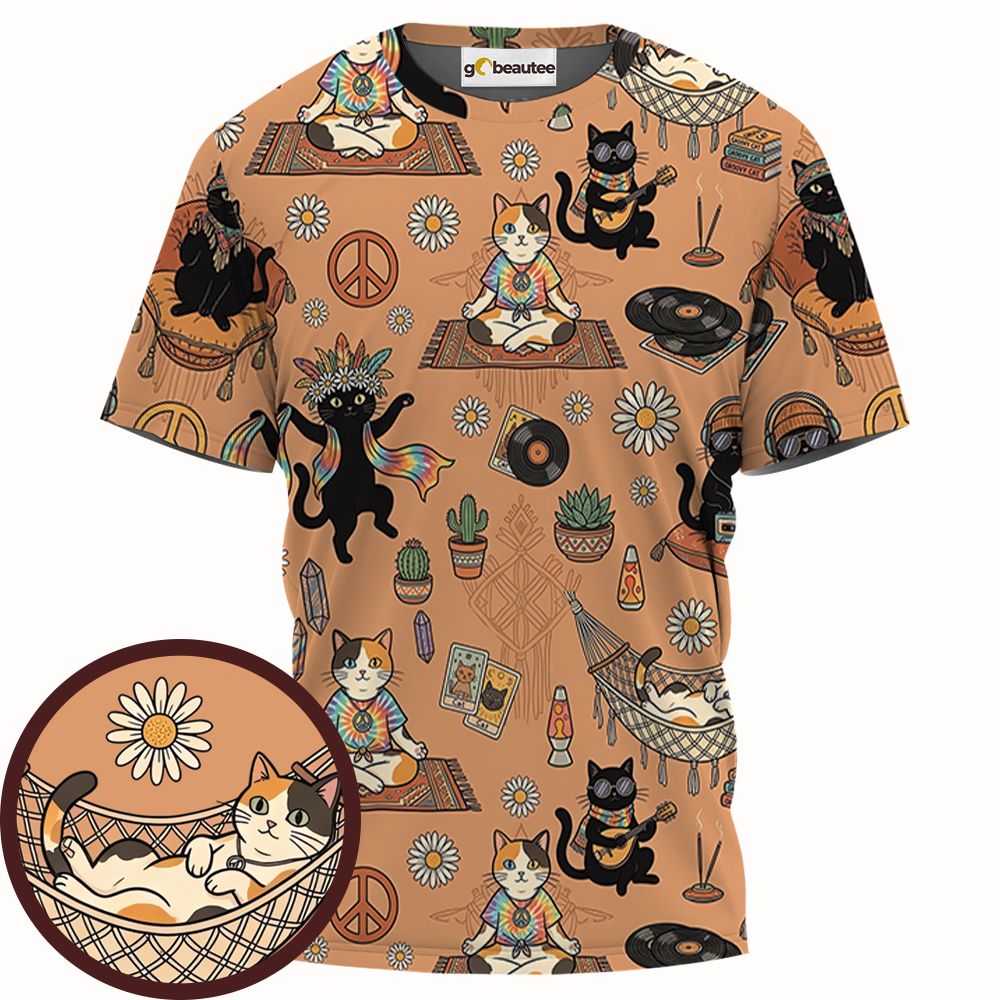 Hippie and Cat Full Print Unisex T-Shirt - - 1