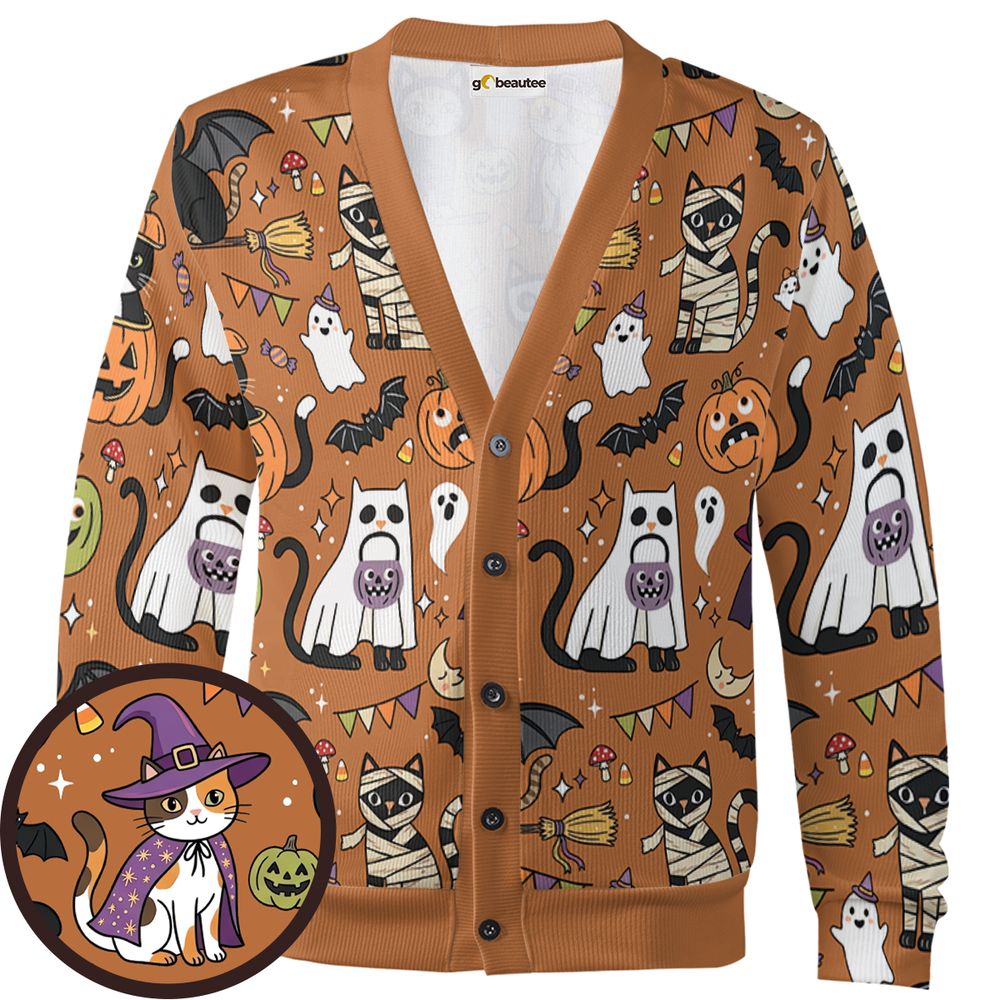 Classic Horror Cats Cardigan - - 1