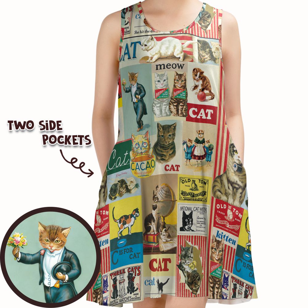Musical Cats Playing Instruments Band Sleeveless Dress - - 1