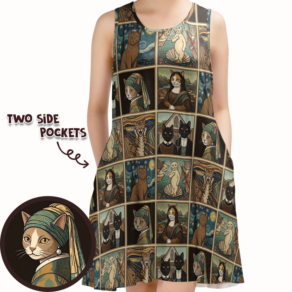 Cats in Arts Sleeveless Dress - - 1