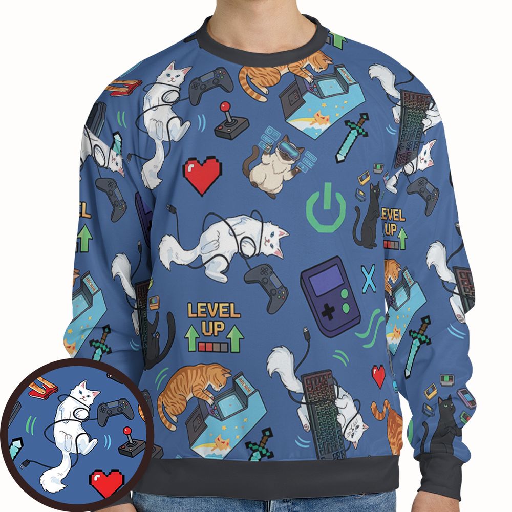 Game and Cats Full Print Sweatshirt - - 1