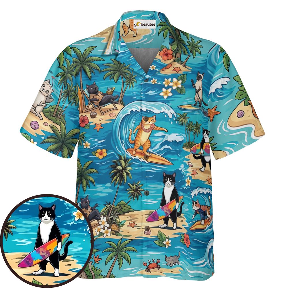 Cats Surfing Hawaiian Shirt - - 1