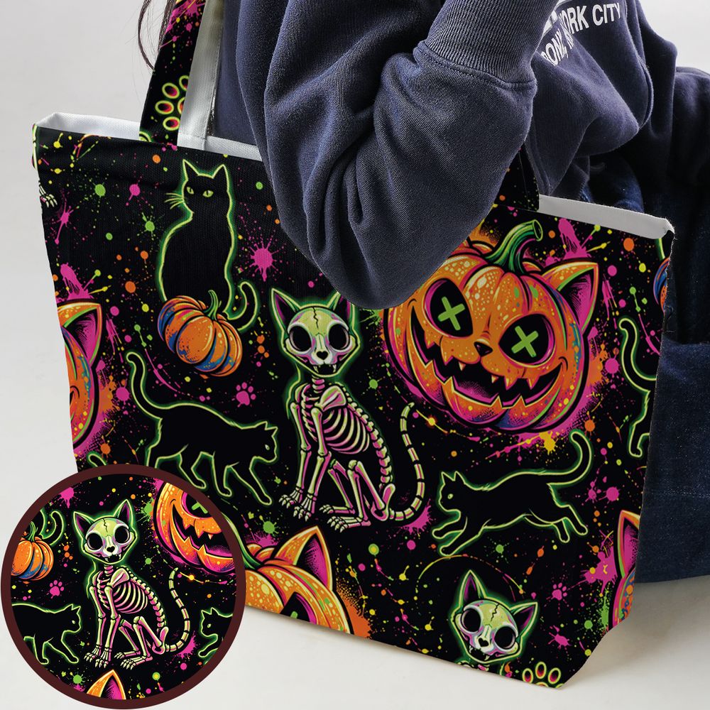 Neon Skeleton Cats & Pumpkins - - 1