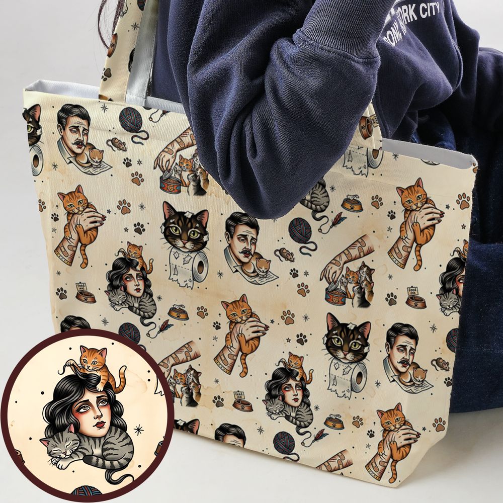 Cat Mom Cat Dad Large Tote Bag - - 1