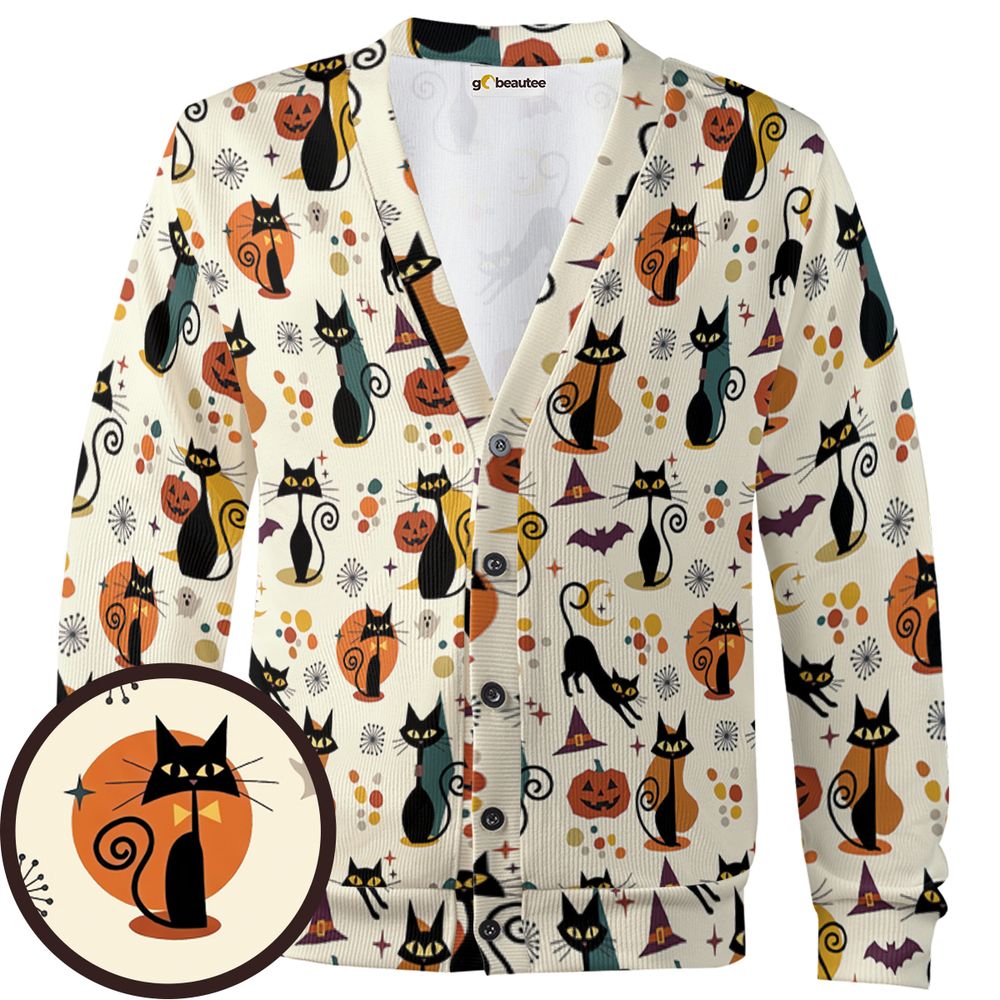 Mid Century Atomic Black Cats Cardigan - - 1