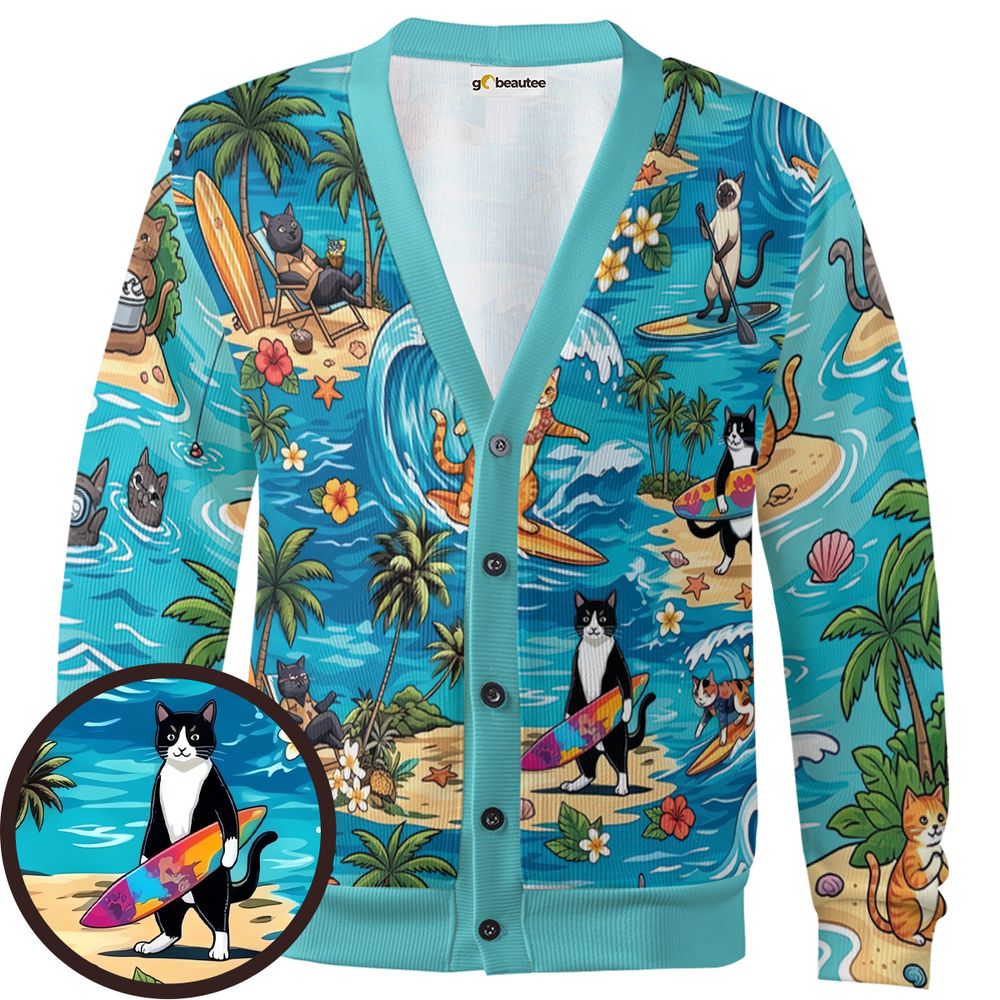 Cats Surfing Cardigan - - 1