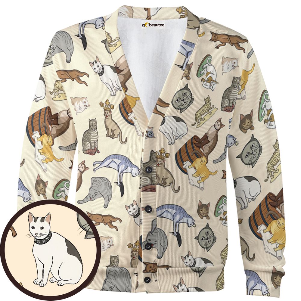 Medieval Cat Art Cardigan - - 1
