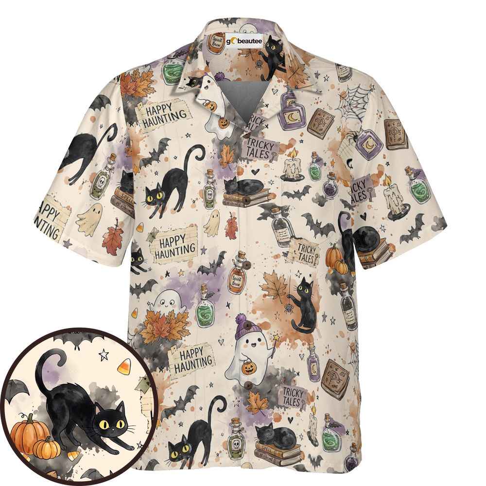 Happy Haunting Black Cat & Potion Spooky Hawaiian Shirt - - 1