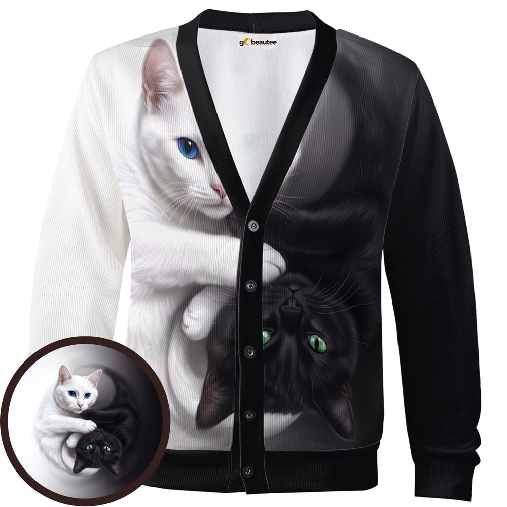Yin Yang Black Cat and White Cat Cardigan - - 1