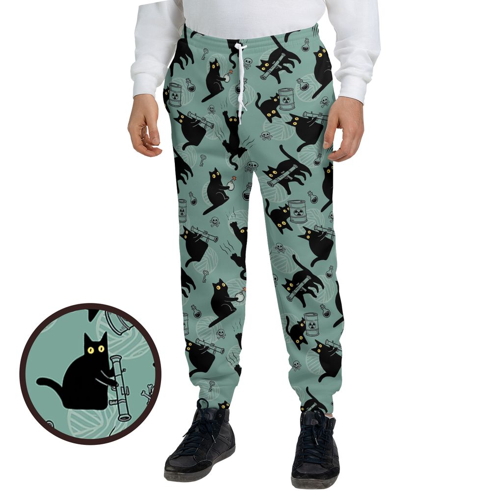 Chaotic Black Cat Danger Pattern Sweatpants - - 1
