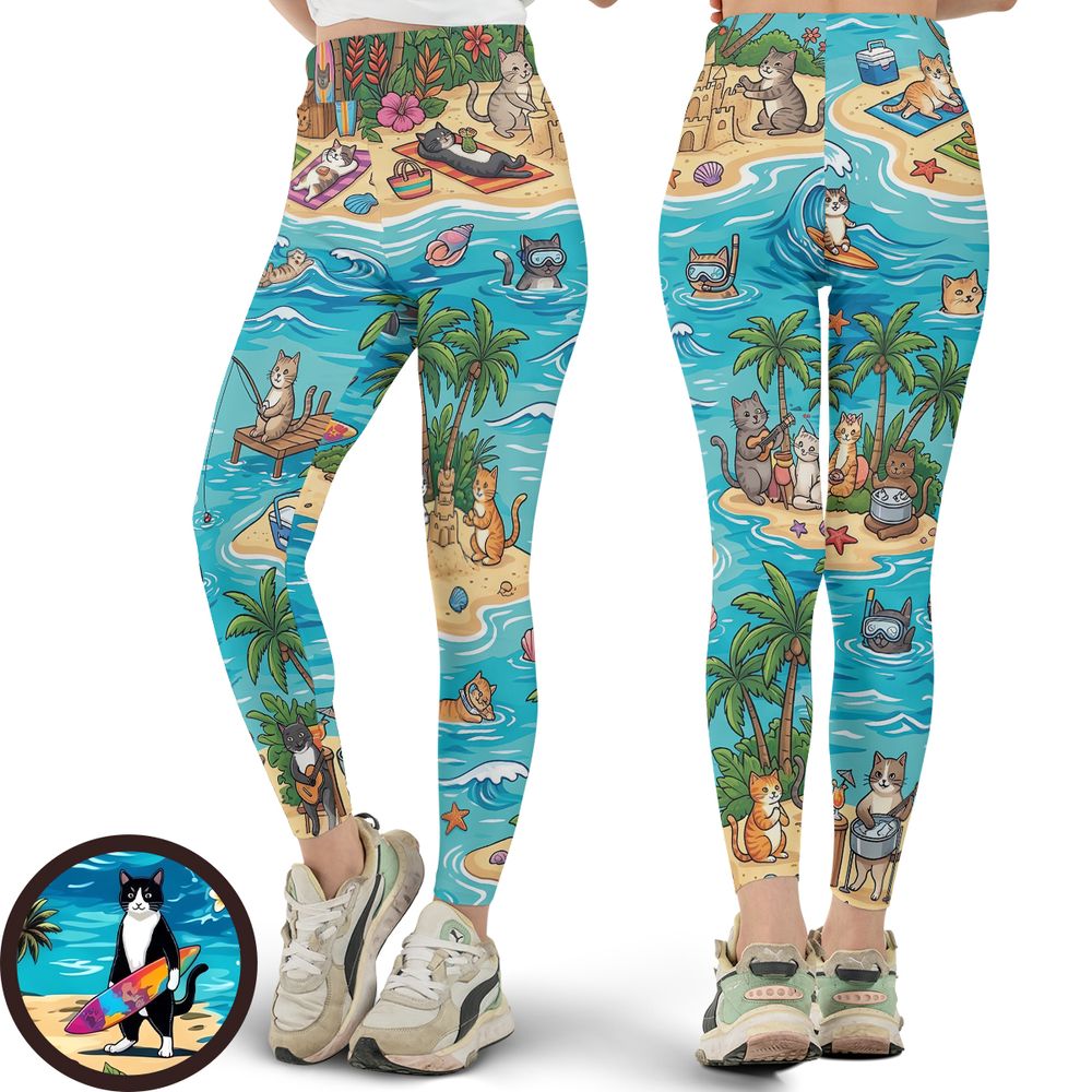 Cats Surfing Full Print Legging - - 1
