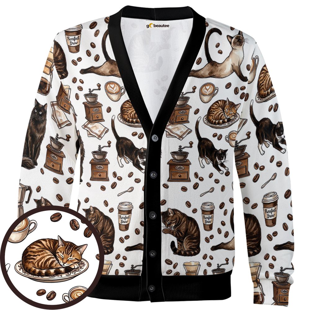 Cat and Coffee Cardigan - - 1