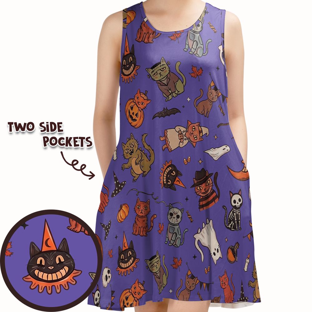 Retro Halloween Cats Purple - - 1