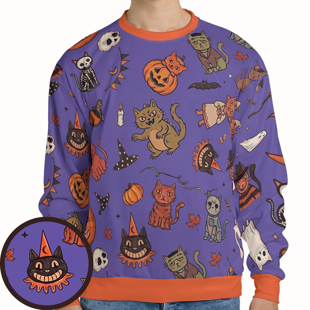 Retro Halloween Cats Purple - - 1