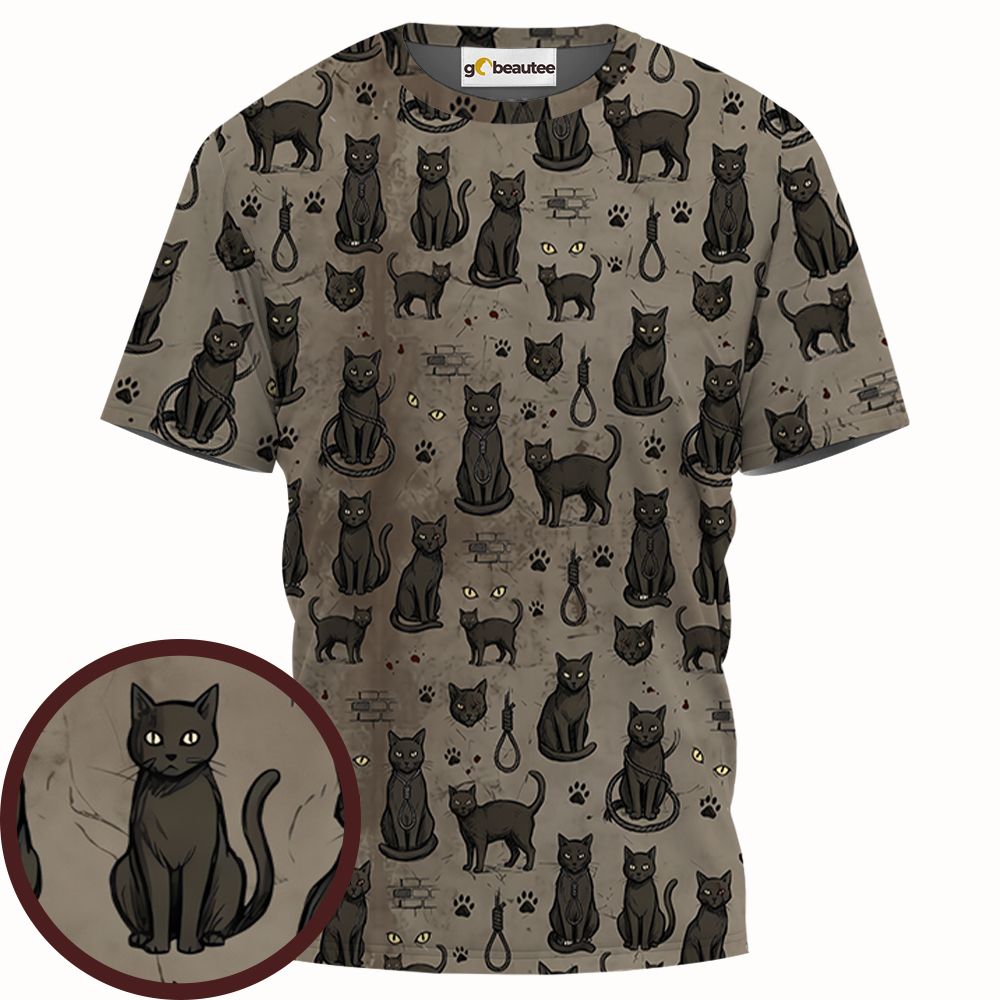 The black cat One eye Cat Full Print Unisex T-Shirt - - 1