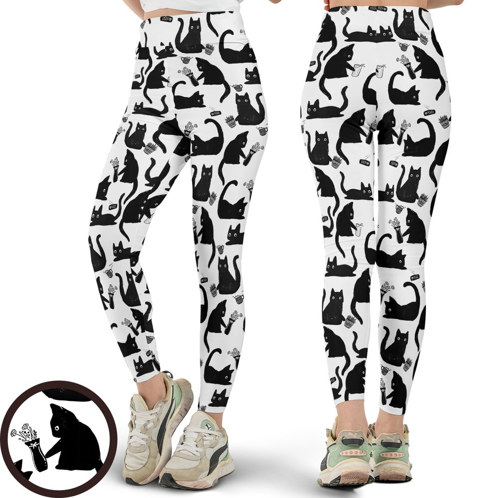 Mischievous Black Cat Pattern Full Print Legging - - 1