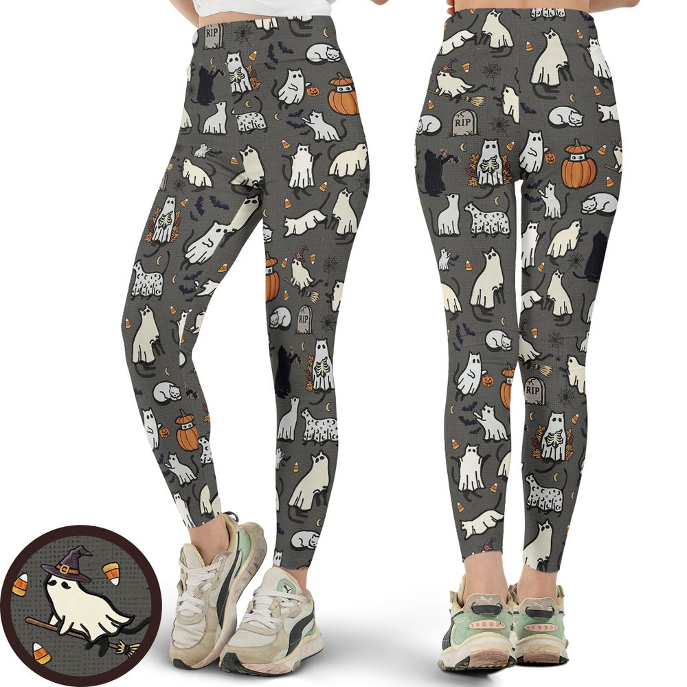 Cat Ghost Full Print Legging - - 1