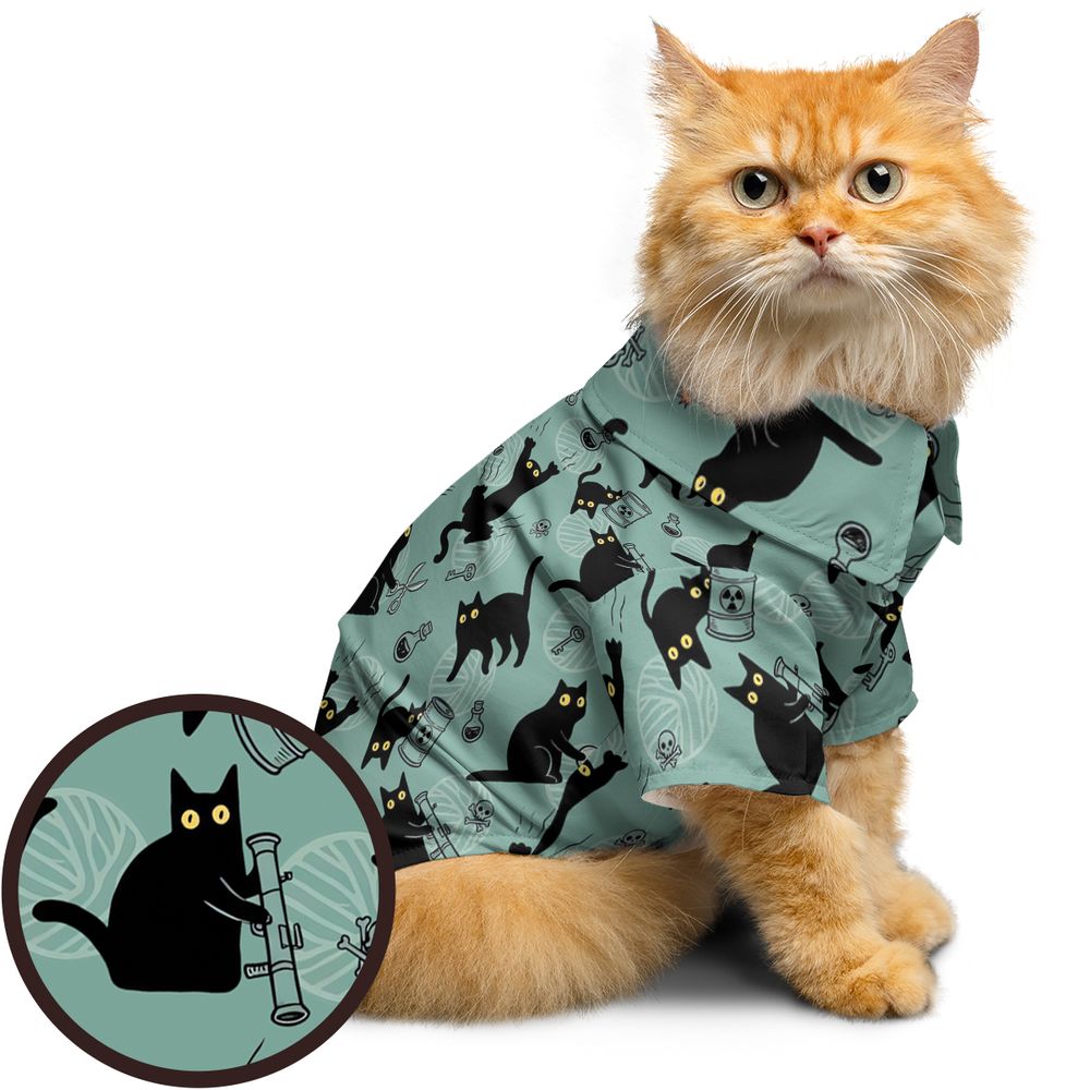 Chaotic Black Cat Danger Pattern Pet Hawaiian Shirt - - 1