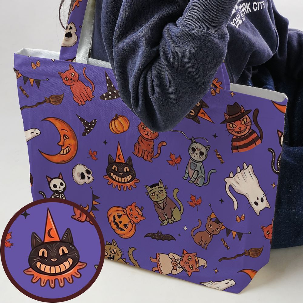 Retro Halloween Cats Purple - - 1