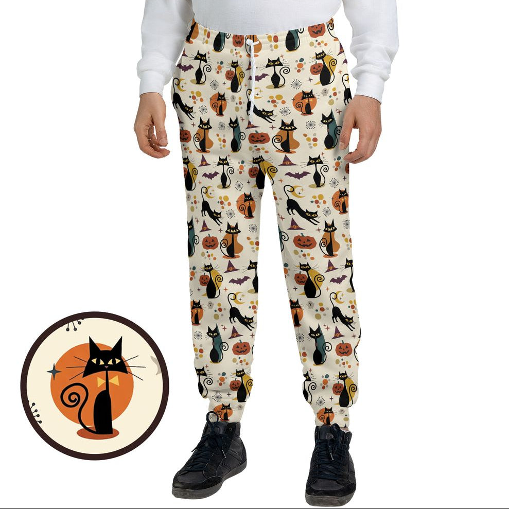 Mid Century Atomic Black Cats Sweatpants - - 1