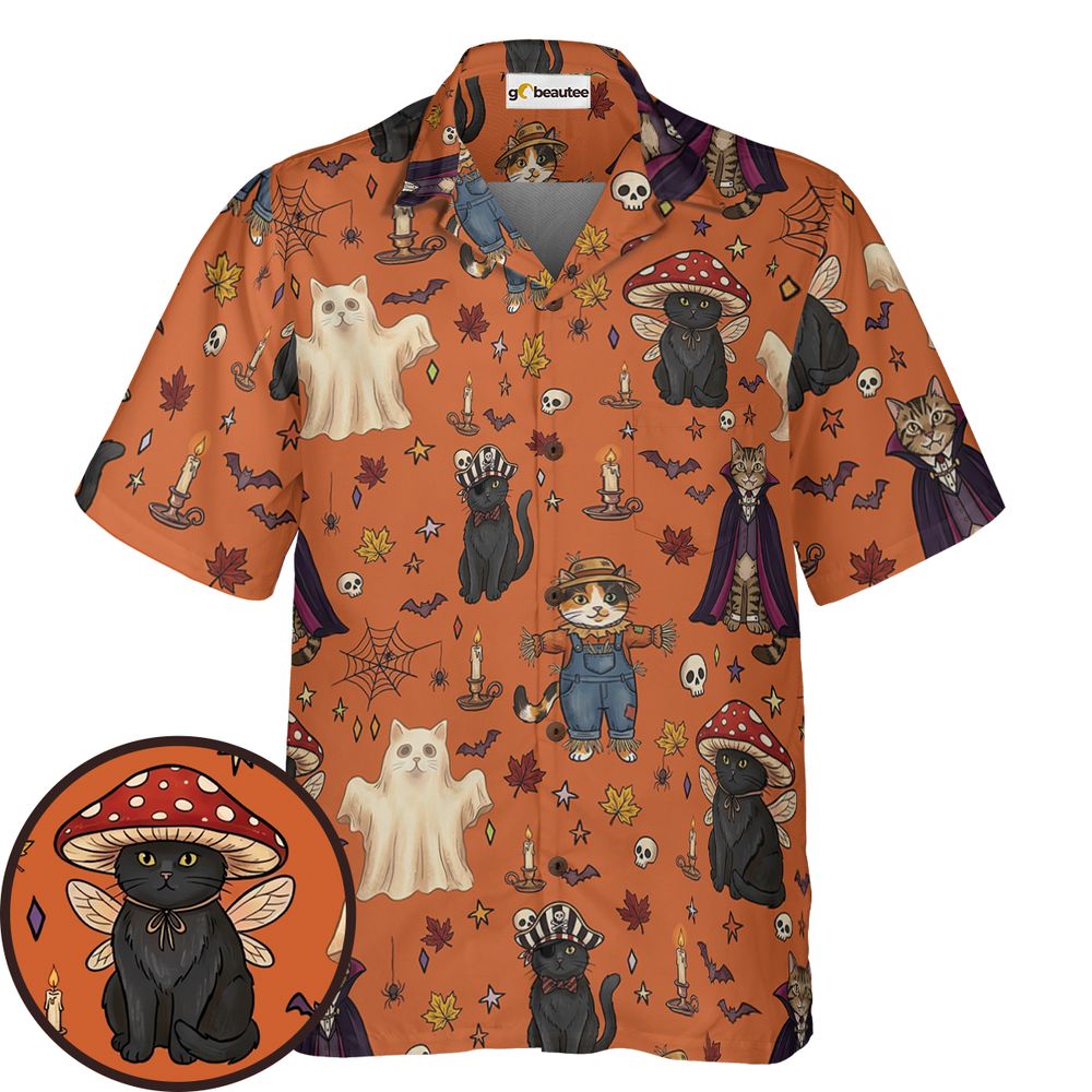 Feline Fright Fest Hawaiian Shirt - - 1