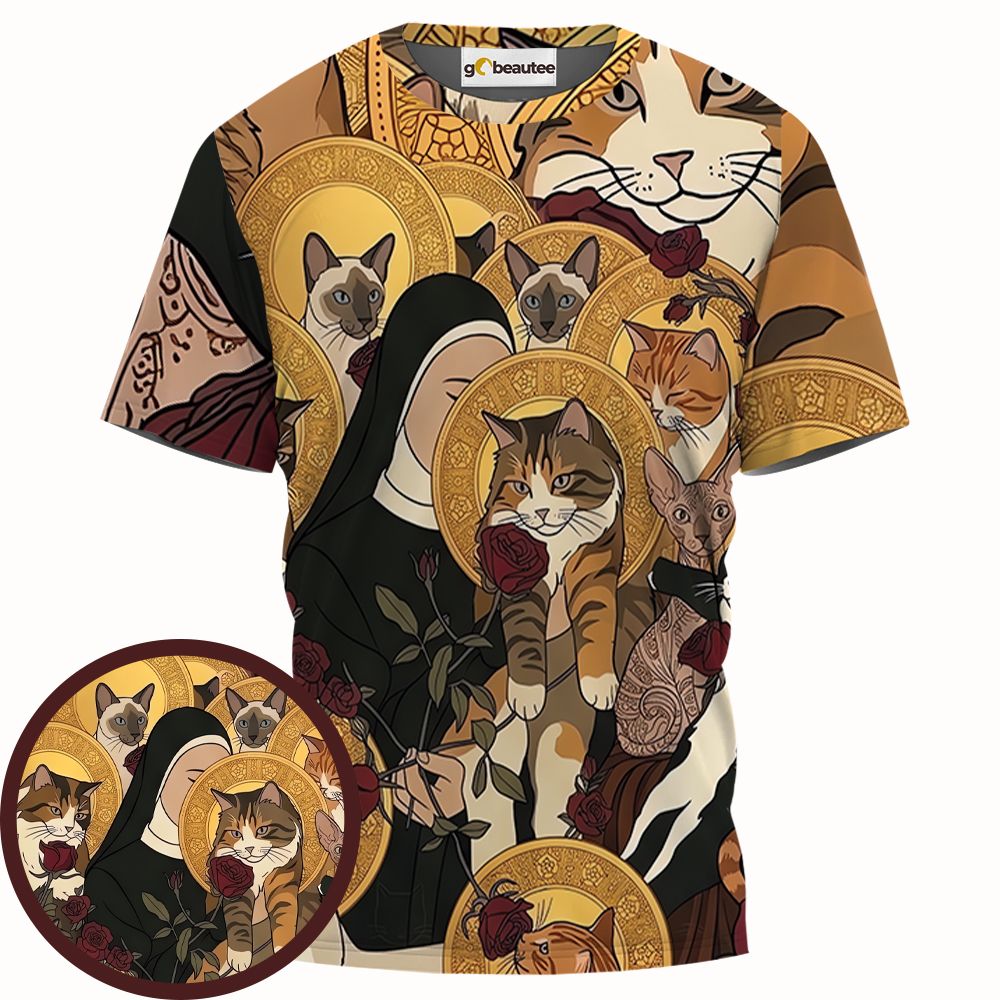 Sacred Feline Renaissance Art Full Print Unisex T-Shirt - - 1
