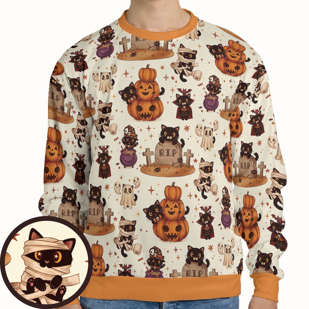 Kawaii Halloween Spooky Cats Hawaiian - - 1