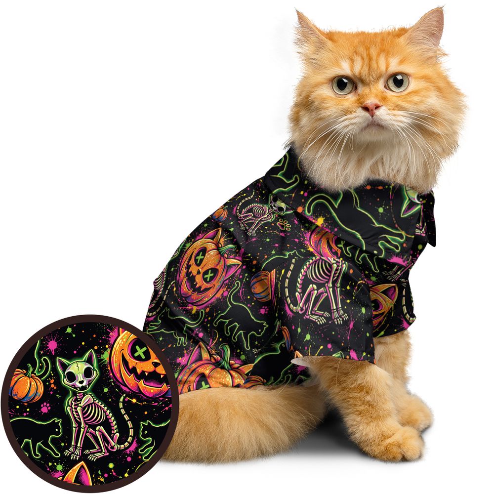 Neon Skeleton Cats & Pumpkins - - 1