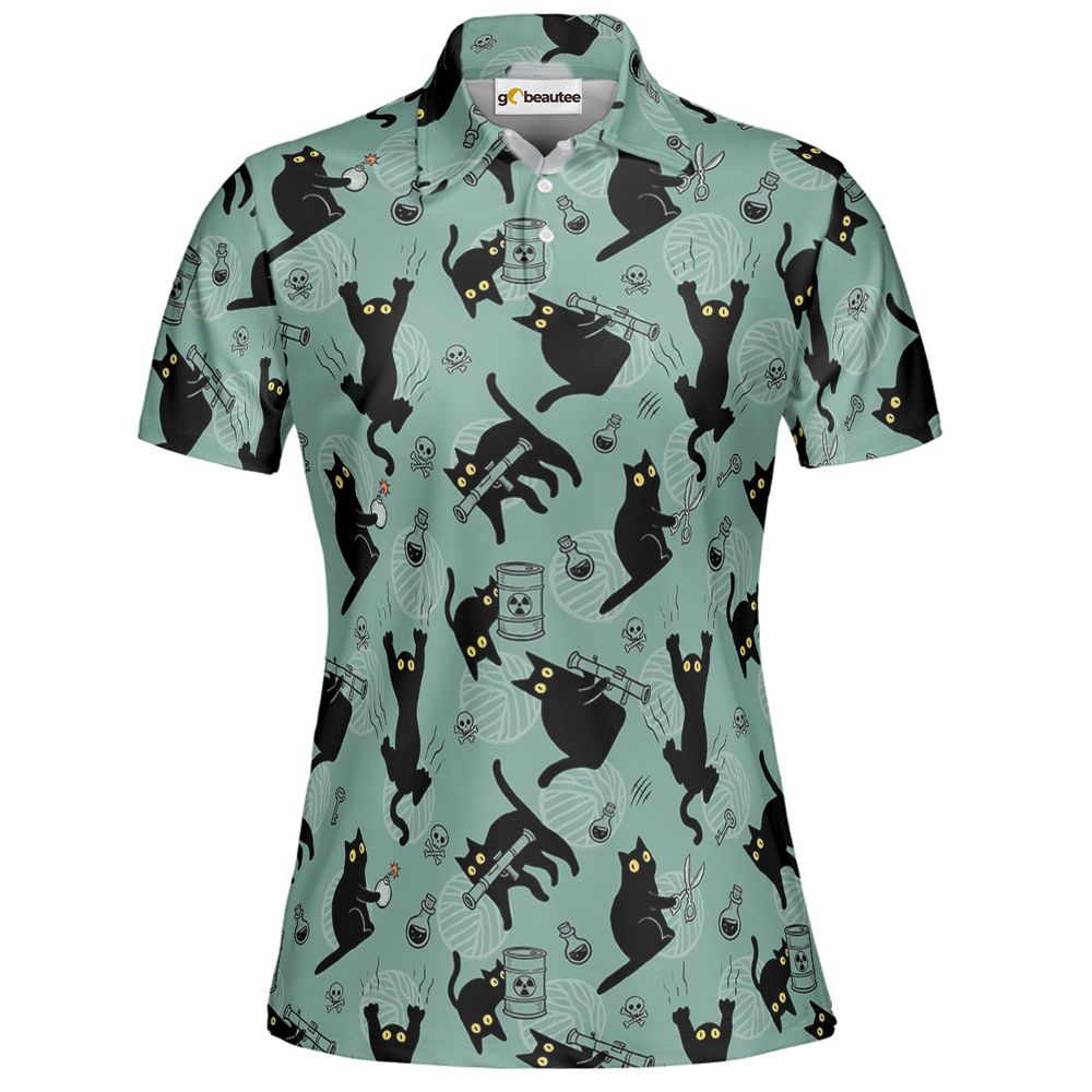 Chaotic evil cat Full Print Polo Shirt - Women - 2