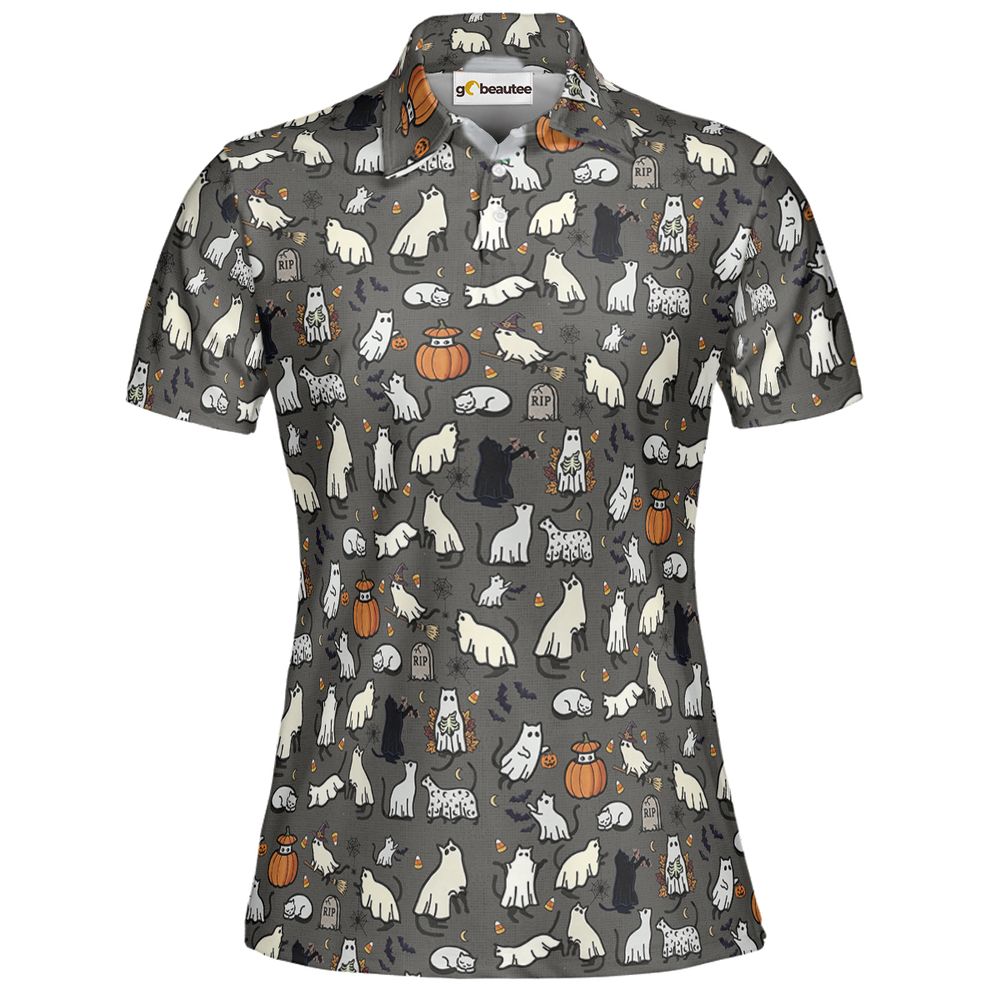 Cat Ghost Full Print Polo Shirt - Women - 2