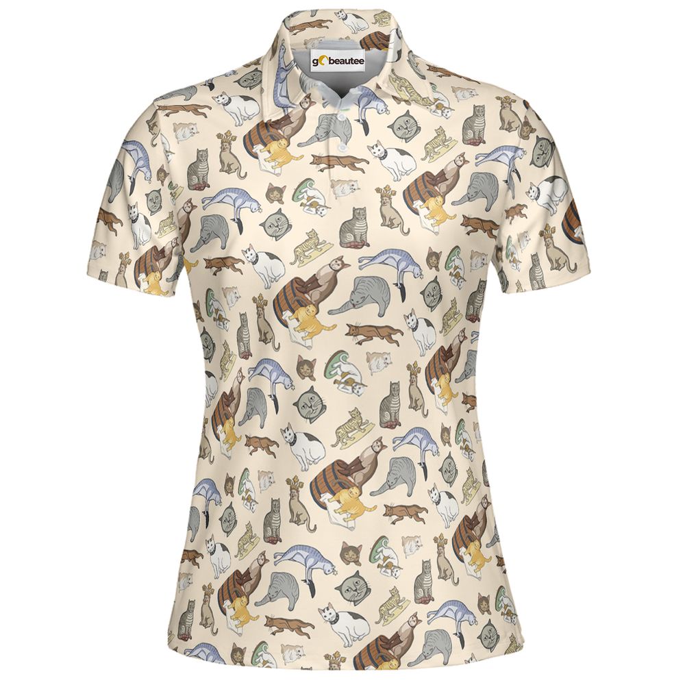Medieval Cat Art Full Print Polo Shirt - Women - 2