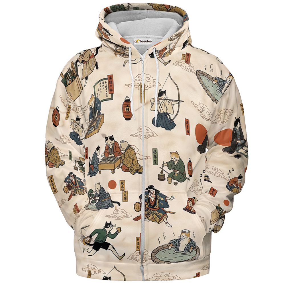 Ukiyo-e cat Full Print Hoodie - Zip Hoodie - 2