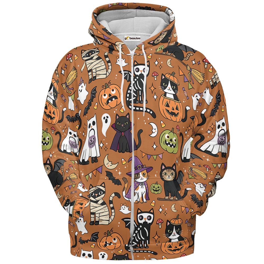 Classic Horror Cats Full Print Hoodie - Zip Hoodie - 2
