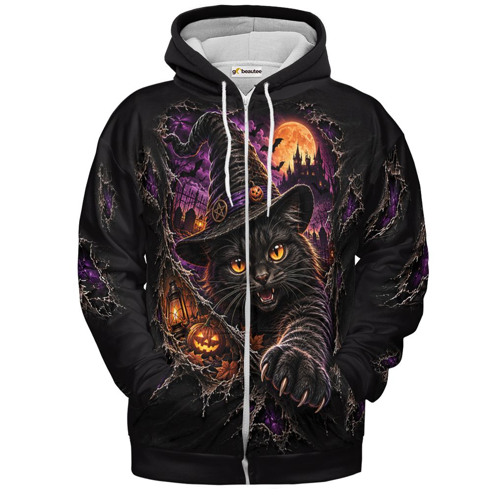 Paws & Portals Witch-Cat Halloween - Zip Hoodie - 2