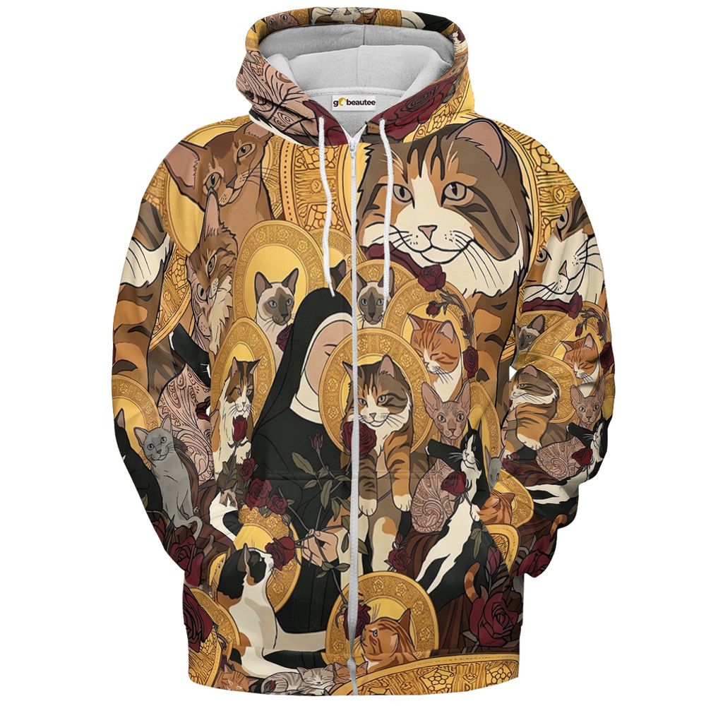 Sacred Feline Renaissance Art Full Print Hoodie - Zip Hoodie - 2