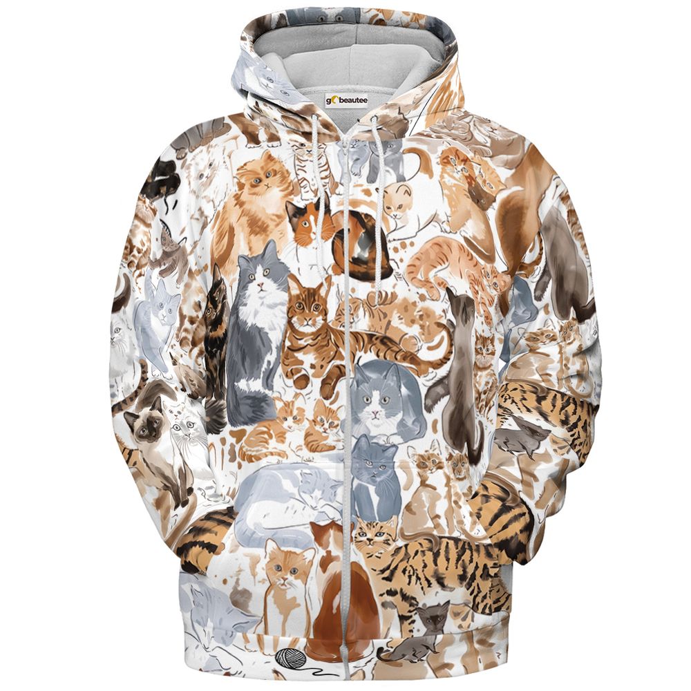 Watercolor cat Full Print Hoodie - Zip Hoodie - 2