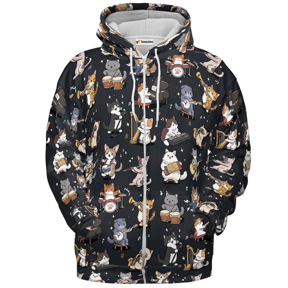 Cat Band Musical Instruments Full Print Hoodie - Zip Hoodie - 2