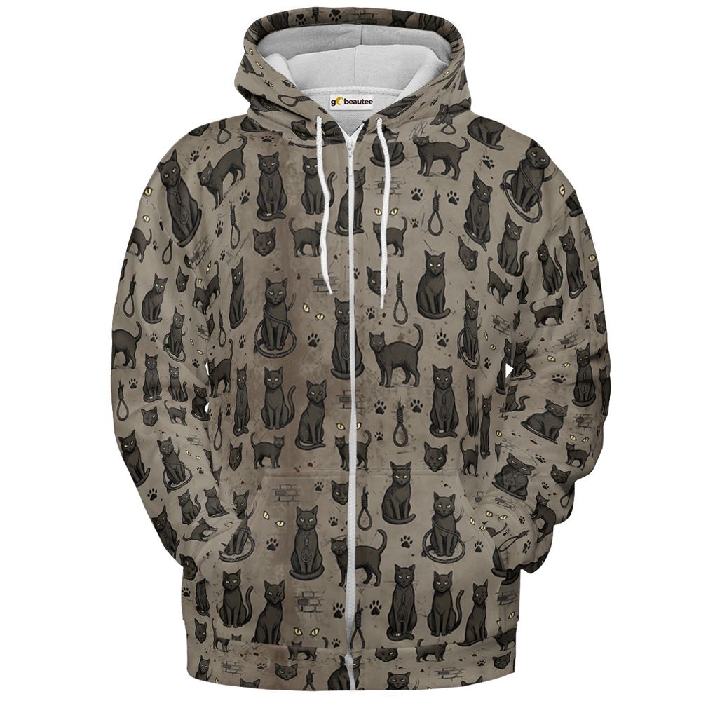The black cat One eye Cat Full Print Hoodie - Zip Hoodie - 2
