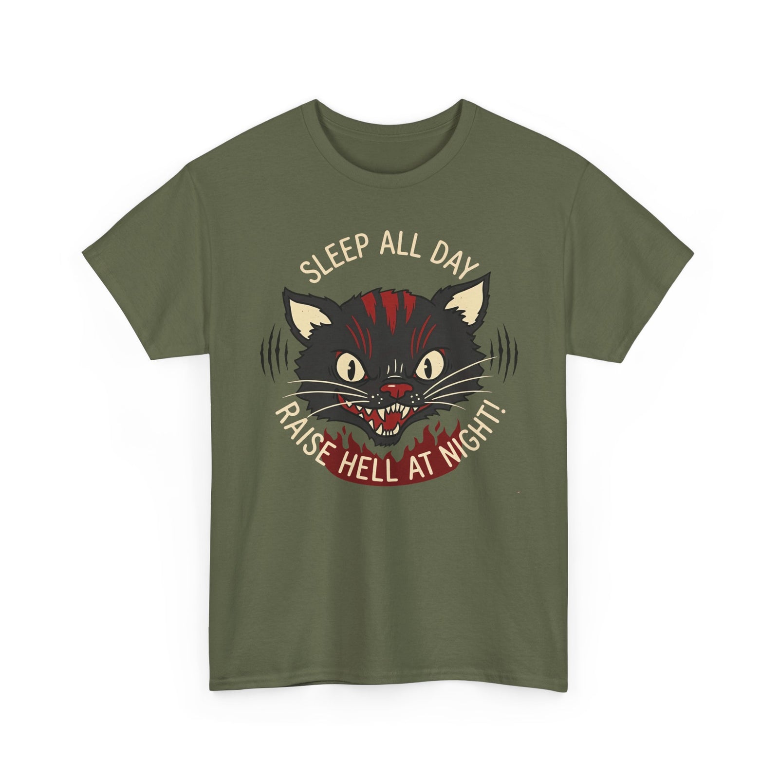 Funny Cat 'Sleep All Day, Raise Hell At Night' T-Shirt
