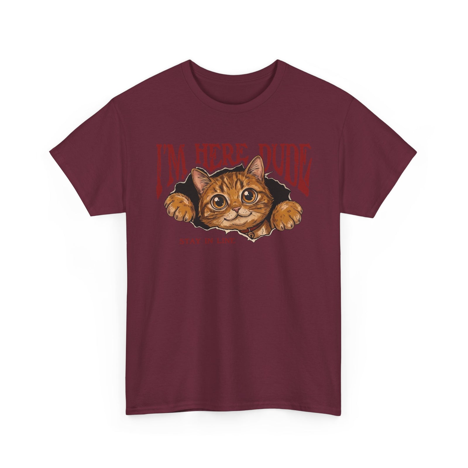 I'm Here Dude Cat T-Shirt — Funny Orange Tabby Ripped Graphic Tee
