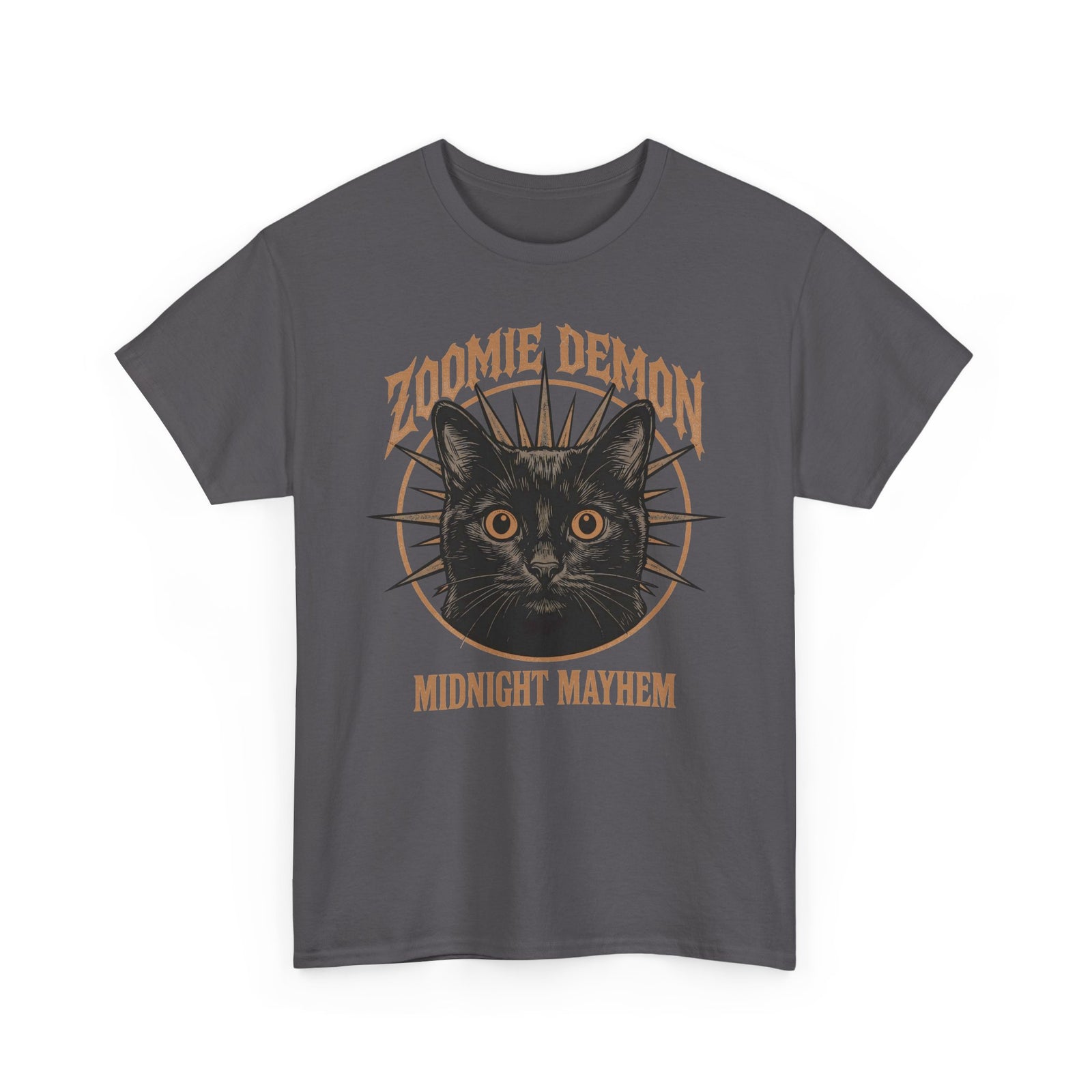 Zoomie Demon Cat T-Shirt — "Midnight Mayhem" Gothic Vintage Band Tee
