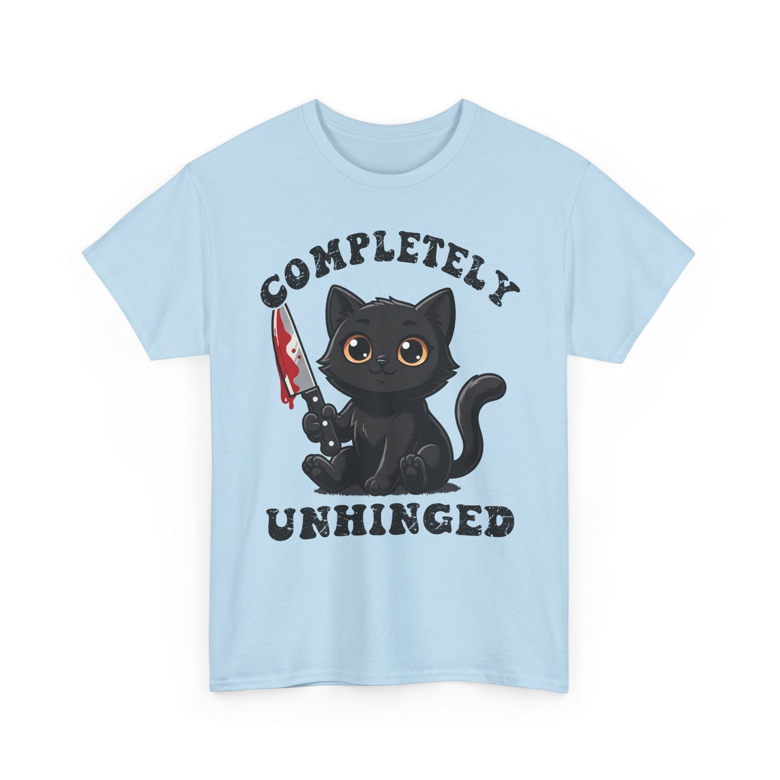 Completely Unhinged Black Cat T-Shirt — Funny Cute Psycho Knife Tee