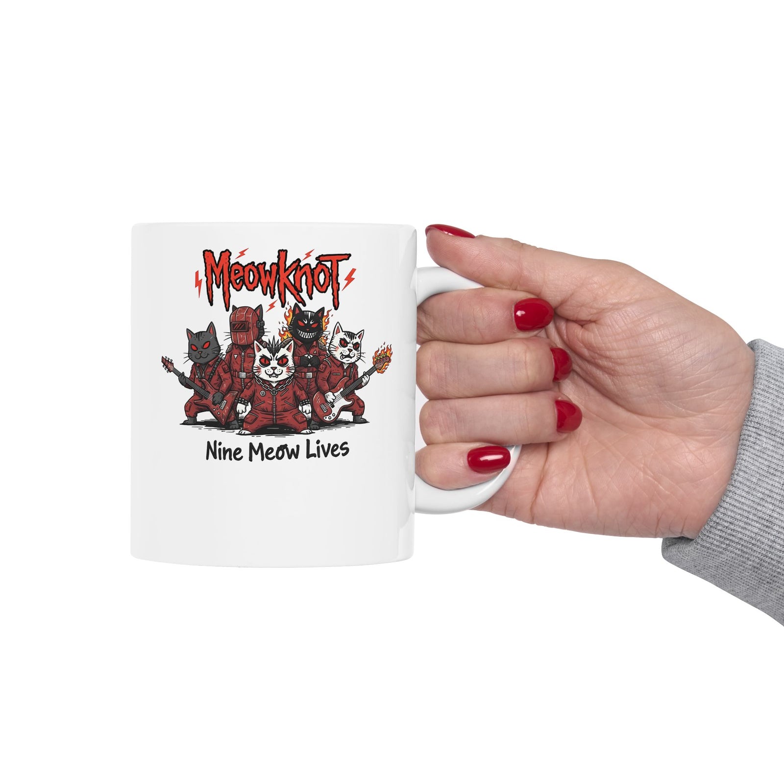 Meowknot Cat Band Ceramic Mug — Cute Musical Cat Graphic Mug